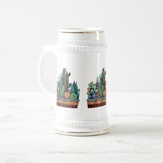 Chope À Bière Cute Watercolor Cactus Garden (Devant gauche)