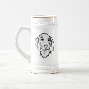 Chope À Bière dachshund hand drawn sketch black white puppy dog 