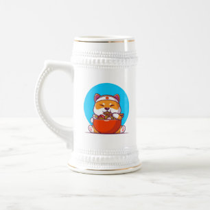 Chope À Bière Dessin animé de Shiba Inu mignon mangeant des noui