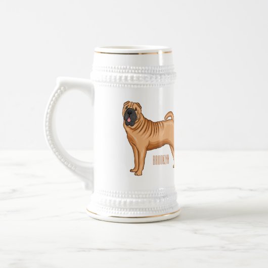 Chope À Bière dessin humoristique chinois de chien Shar-Pei (Gauche)