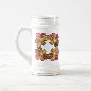 Chope À Bière Doodle Flowers in Peach, Orange, and Gold