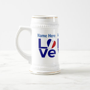Chope À Bière Drapeau de coeur Bleu AMOUR Personnalisé