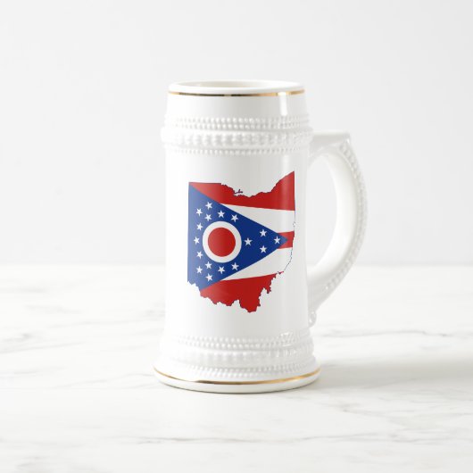 Chope À Bière Drapeau et carte d'état de l'Ohio (Devant droit)