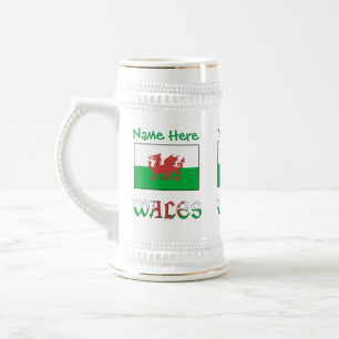 Chope À Bière Drapeau gallois du Pays de Galles Nom personnalisé
