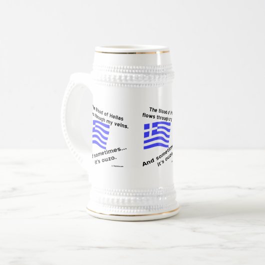 Chope À Bière Drapeau grec Hellas Sang et Ouzo Fois 3 (Devant gauche)