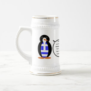 Chope À Bière Drapeau grec Ms. Penguin Beer Stein parlant