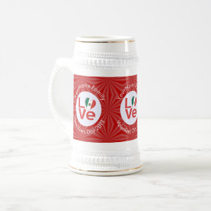 Chope À Bière Drapeau LOVE rouge mexicain personnalisé