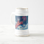 Chope À Bière Drapeau patriotique américain avec feux d'artifice (Devant gauche)