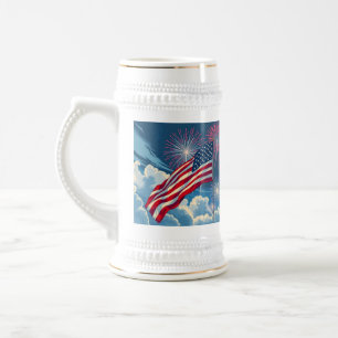 Chope À Bière Drapeau patriotique américain avec feux d'artifice