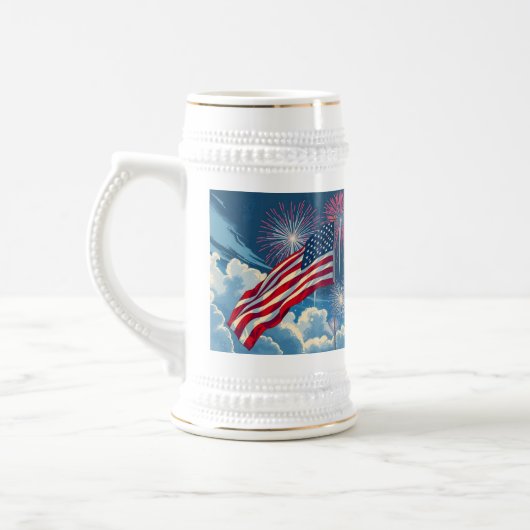 Chope À Bière Drapeau patriotique américain avec feux d'artifice (Gauche)