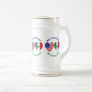 Chope À Bière Drapeaux USA Mexique Cœurs Mon Pays Mon Héritage 