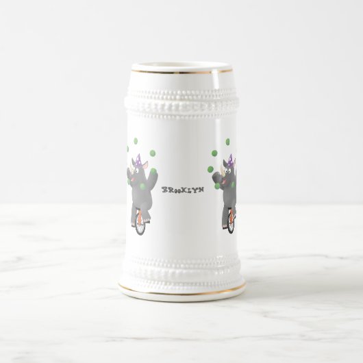 Chope À Bière Drôle rhinocéros mignon jonglant sur monocycle (Centre)