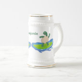Chope À Bière Drôle tortue vague de surf dessin animé (Devant droit)