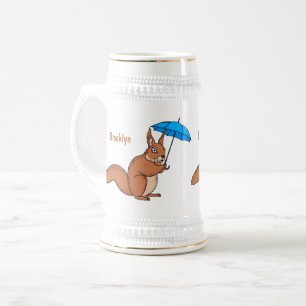 Chope À Bière Écureuil rouge mignon avec dessin animé parapluie