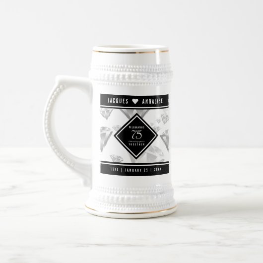 Chope À Bière Élégant 75e anniversaire de Mariage de diamant (Gauche)