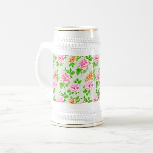 Chope À Bière Elegant Floral Roses Green Leaves Pattern-23675 (Devant gauche)