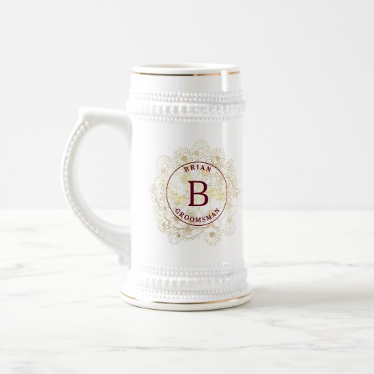 Chope À Bière Élégant Groomsman Monogram Beer Stein (Gauche)