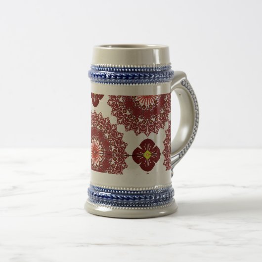 Chope À Bière Elegant Red Mandala Pattern Beer Stein – Artistic  (Devant droit)