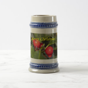 Chope À Bière Feuilles de houx et baies rouges, Noël