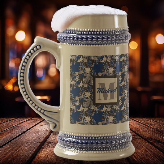 Chope À Bière Feuilles d'érable bleues sur fond charbon