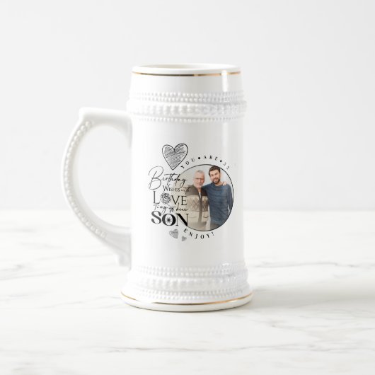 Chope À Bière Fils moderne , anniversaire de petit-fils Typograp (Gauche)