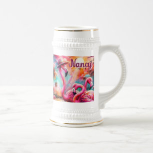 Chope À Bière Flamants roses roses tropicaux Palmiers Personnali