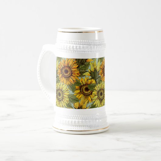 Chope À Bière Fleurs de soleil sur Sage Arrière - plan Foliage O (Devant gauche)