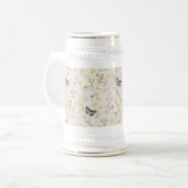 Chope À Bière fleurs délicates avec un papillon dans le style ch (Devant gauche)