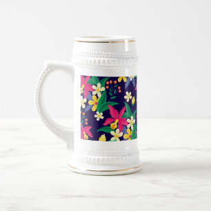 Chope À Bière Fleurs Exotiques Colorées Motif Feuilles-23021