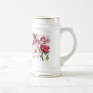 Chope À Bière Fleurs roses de magnolia