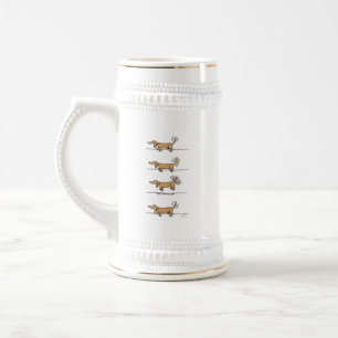 Chope À Bière Flying Dachshund brown white stein avec or trim