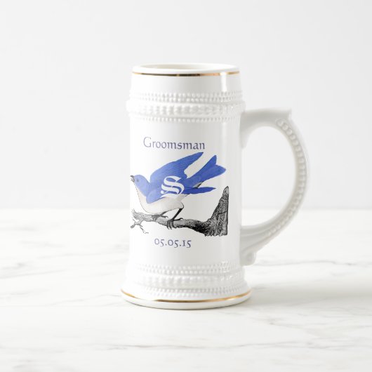 Chope À Bière Groomsman Stein Mariage Vintage Bluebirds (Droite)