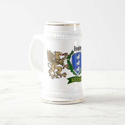 Chope À Bière Healey/O'Healey Irish Shield Beer Stein (Devant gauche)