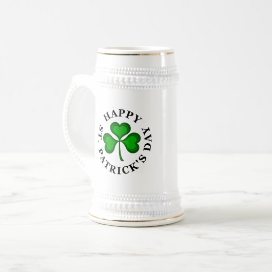 Chope À Bière HEUREUX ST. PATRICK'S DAY Texte avec Shamrock vert (Devant gauche)