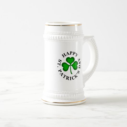 Chope À Bière HEUREUX ST. PATRICK'S DAY Texte avec Shamrock vert (Devant droit)