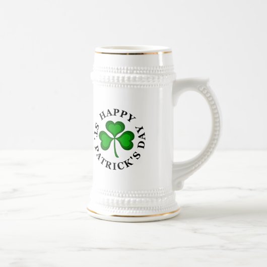 Chope À Bière HEUREUX ST. PATRICK'S DAY Texte avec Shamrock vert (Droite)