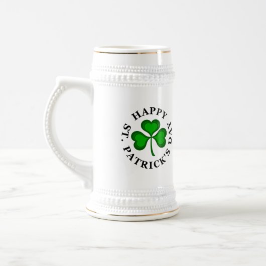 Chope À Bière HEUREUX ST. PATRICK'S DAY Texte avec Shamrock vert (Gauche)