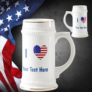 Chope À Bière I (USA Flag Heart) Votre texte