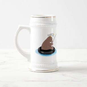 Chope À Bière Illustration de dessin animé d'un ours mignon pêch