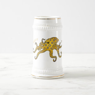 Chope À Bière Illustration de poulpe à anneau bleu