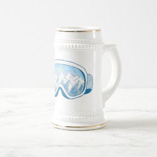 Chope À Bière Illustration des lunettes de ski de montagne blanc
