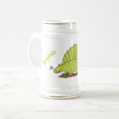 Chope À Bière Illustration d'un dimétrodon vert mignon (Devant gauche)
