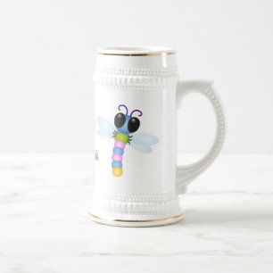 Chope À Bière Illustration d'une libellule bleu et rose