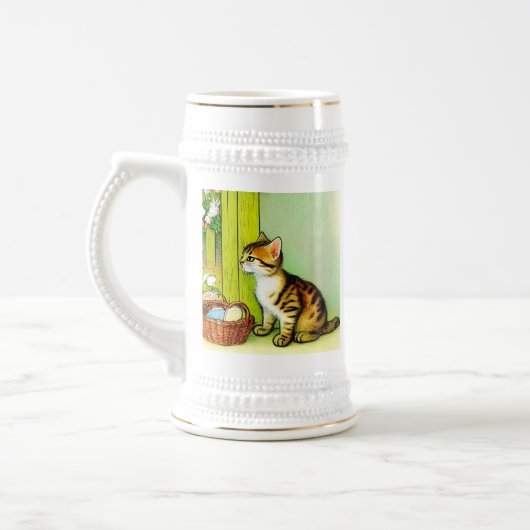 Chope À Bière Illustration vintage Tabby Cat (Gauche)