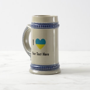 Chope À Bière J'aime (Cœur Drapeau Ukrainien) Texte Personnalisé