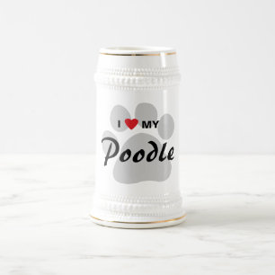 Chope À Bière J'aime (coeur) mon caniche Pawprint