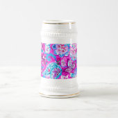 Chope À Bière Joli bleu rose fleurs motif (Centre)