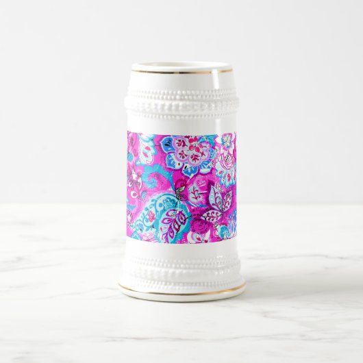 Chope À Bière Joli bleu rose fleurs motif (Centre)