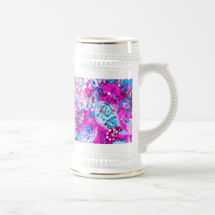 Chope À Bière Joli bleu rose fleurs motif