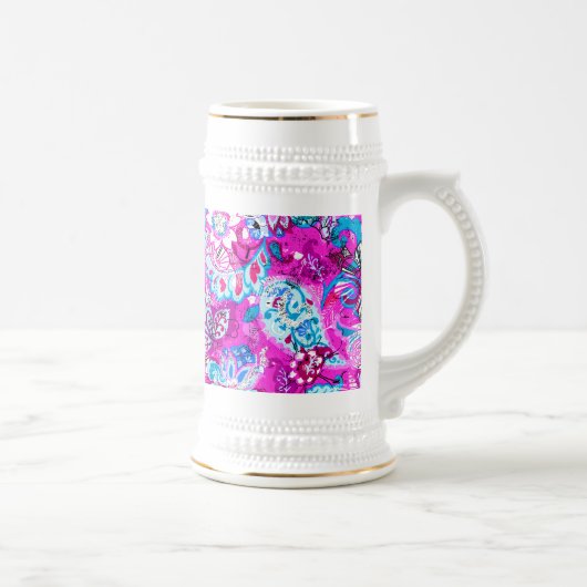 Chope À Bière Joli bleu rose fleurs motif (Droite)